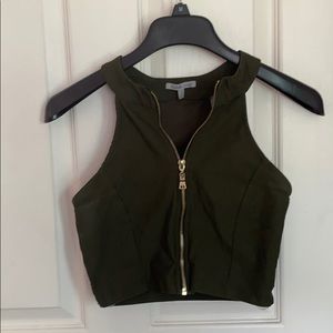 Olive Green Zip Up Crop Top